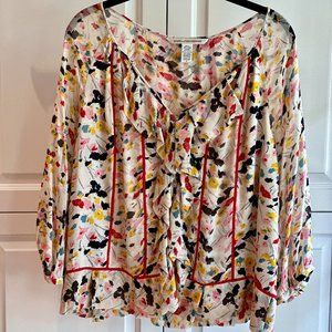 DIANE von FURSTENBERG - Floral Silk 3/4 Sleeve Print Top - EUC
